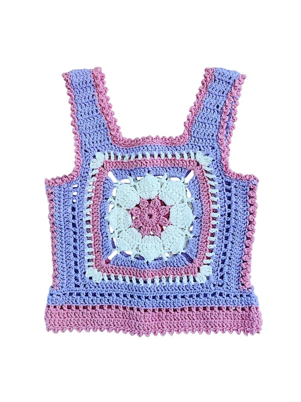 Pink and Lavender Handmade Crocheted Cropped Tank Top CHECK MEASUREMENTS